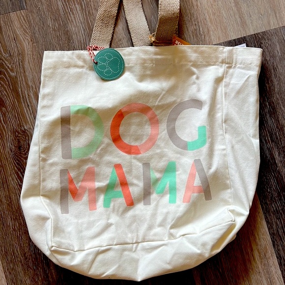 NWT handcrafted “dog mama” cotton canvas large reusable tote bag tan cream - Picture 1 of 10